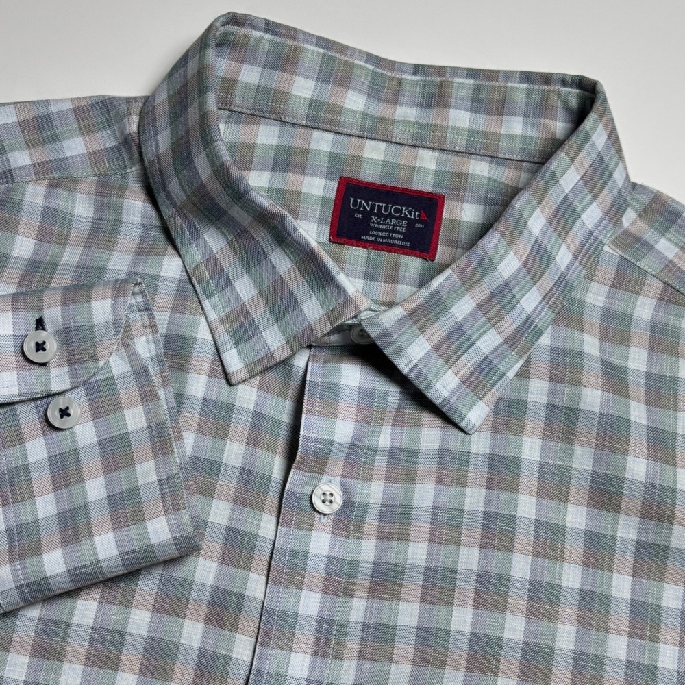 UNTUCKit Giacomo WF Green Gingham Check Mens XL Long Sleeve Button Down Shirt
